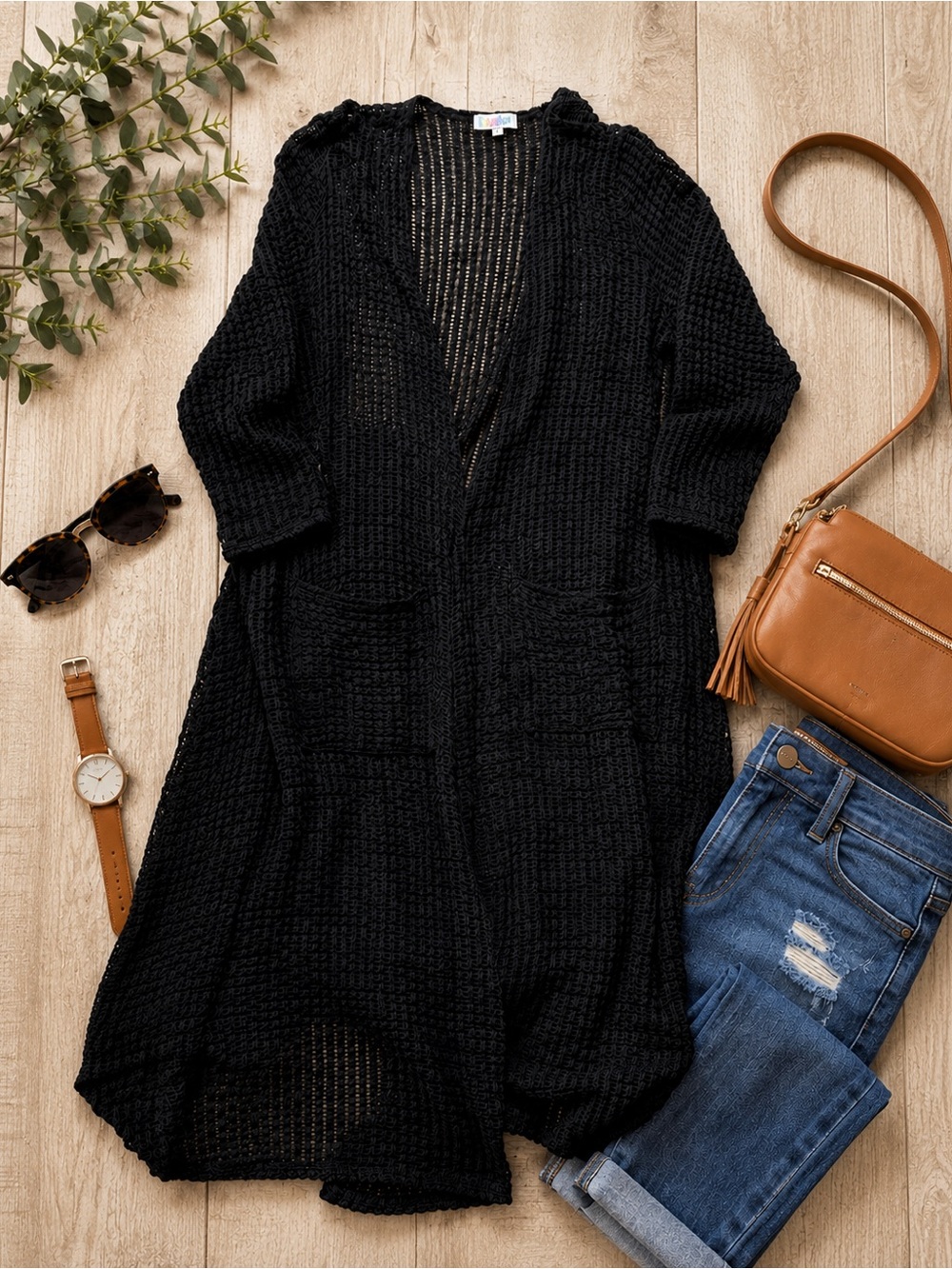LuLaRoe Sarah Cardigan XL Black Open Knit Duster Longline Open Front Lightweight